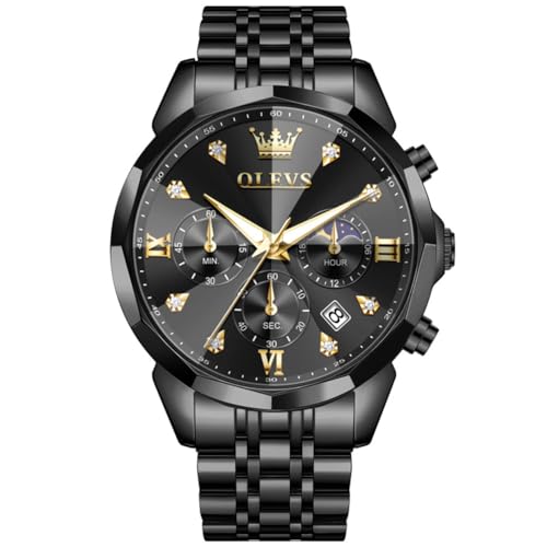 OLEVS Herrenuhr Edelstahl Diamant Formale Luxusuhr Leuchtend Wasserdicht Analog Quarzuhr Männer Geschenk