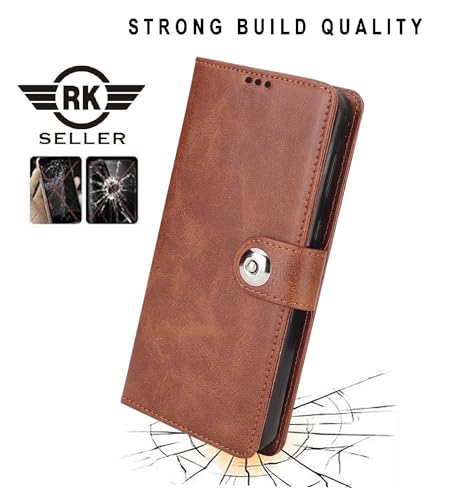 Image of RK Seller Flip Back Cover Case for Vivo Y18e 5G | PU-Leather Finish & Magnetic Stand with Card Holder | Shockproof | Mobile Case Cover for Vivo Y18e 5G (Brown)