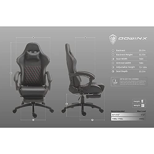 Dowinx Gaming Chair Office Chair Pc Chair With Massage Lumbar Support, Racing Style Pu Leather High Back Adjustable Swivel Task Chair With Footrest (Black&Red) #TOP5