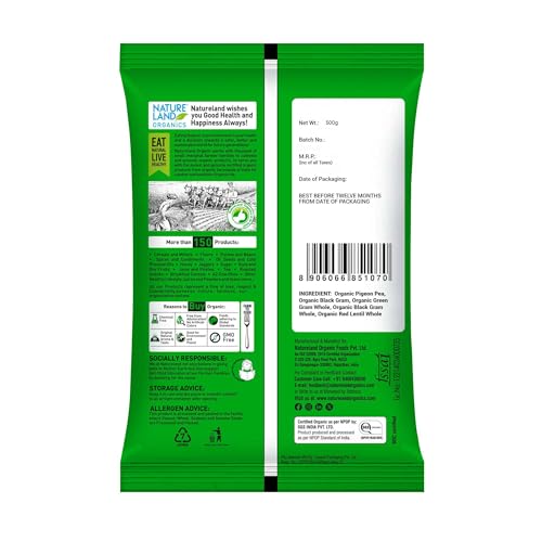 Image of Natureland Organics Panchrangi Dal /Mix Dal 500 Gm (pack of 2) Total 1 KG - Organic Pulses