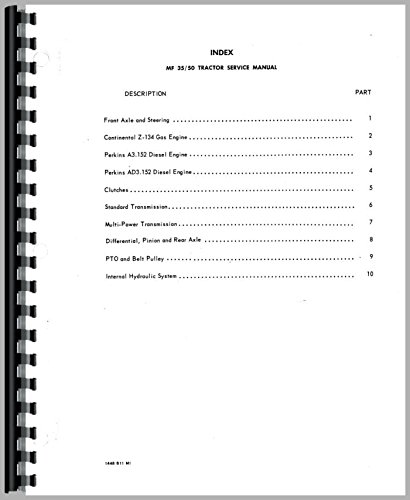 Service Manual Massey Ferguson 50 35 TO35 Tractor      Plastic Comb – January 1, 2017