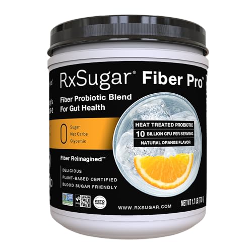 RxSugar Fiber Pro | 6g Prebiotic Fiber, 0 Sugar, 10 Billion CFU Probiotics | Dye-Free, Orange | Blood Sugar Friendly | Supports Appetite Control | Non-GMO | Gluten-Free