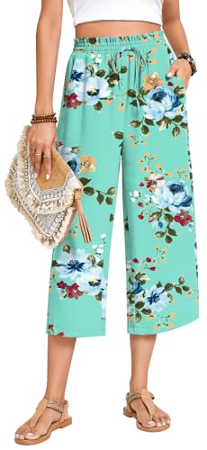 Image of Anyhold Women's Capri Pants Drawstring Casual Palazzo Trousers with Pockets Loose High Waisted Wide Leg Lounge Pants