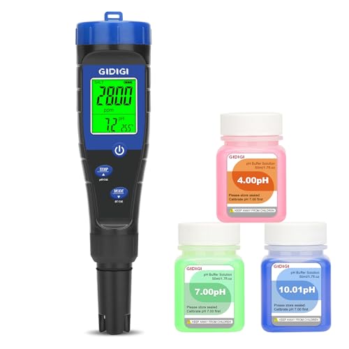 Medidor de pH, probador de sal para piscina, 5 en 1, probador de TDS EC pH con líquidos calibración, medidor ppm pH para piscina agua salada, acuario, spa, hidroponía, cerveza