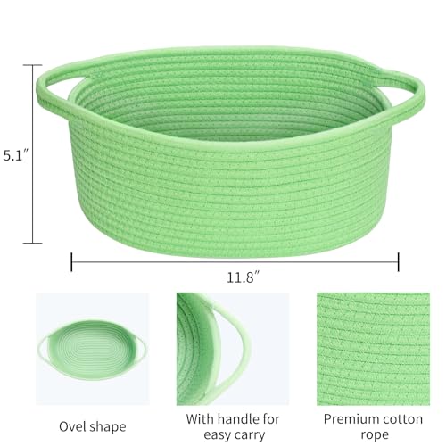Image of ABenkle Small Basket with Handles, Boho Decorative Rope Woven Dog Cat Toy Storage Bin Shelf Storage Organizer, Easter Christmas Gift Basket, 12 inchx8 inchx5 inch