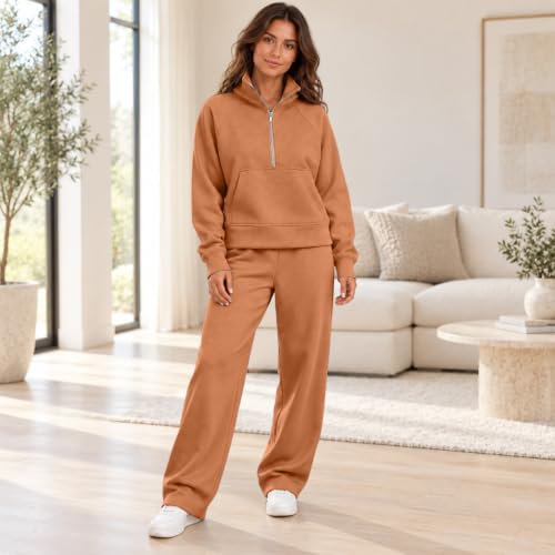 Womens Sweat Suits 2 Piece Set Stand Collar Fleece Stretchy Waist Tops - image 3