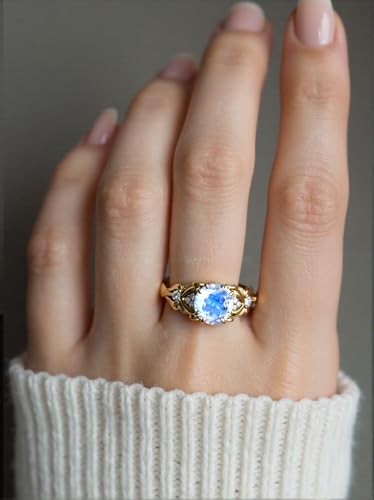 Image of Gemstone Vintage Rings for Women s925 Sterling Silver Round Cut 1.0 Carat Gemstone with Moissanite Promise Engagement Anniversary Ring for Her