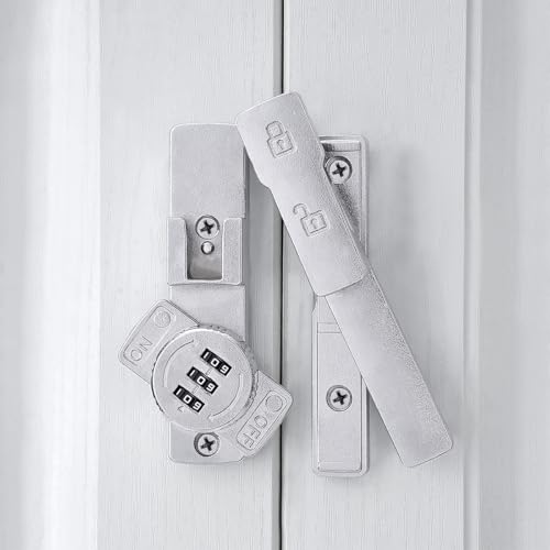 Image of INIRET 2 Packs Silvery 180 Degree Barn Door Lock,Mechanical Password Lock,Flip Latch with Combination,3 Digit Password Keyless,Protect Privacy,for Cabinets,Windows,Garden,Bathroom,and Sliding Door