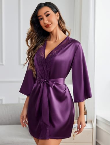 Image of Avidlove Women's Kimono Robe Short Satin Pure Short Silky Robes