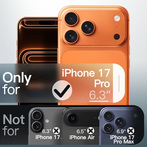 Image of JETech Magnetic Case for iPhone 17 Pro 6.3-Inch Compatible with MagSafe, Shockproof Slim Phone Cover with Built-in Camera Control Button, Matte Translucent Back (Orange)
