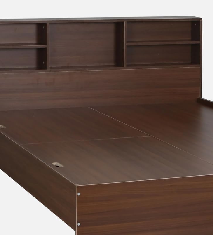 Image of Mintwud Pepperfry Engineered Wood Seto King Size Bed Without Storage and Open Shelves | Wooden Double Bed Cot Palang Furniture for Living Room Bedroom and Hotels (Planked Walnut Finish)