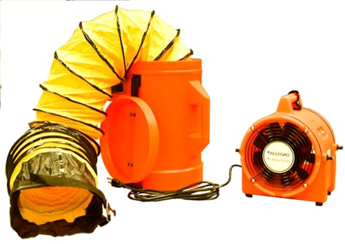 Image of Allegro Industries-9533-25 32 inch X 13 12 inch X 14 12 inch 831 cfm 13 hp 115 VAC 3 A Motor Polyethylene Com-Pax-Ial Blower with Canister and 8 inch X 25' Duct,Orange