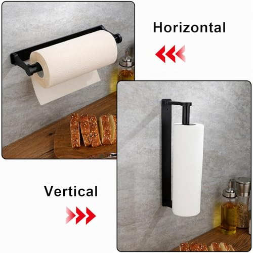 Miniatura 8 de Loputon Portarrollos Papel Cocina, Soporte Papel Cocina Aleación De Aluminio, Porta Rollos De Papel Cocina Para Cocina, Baño, Salón-Negro