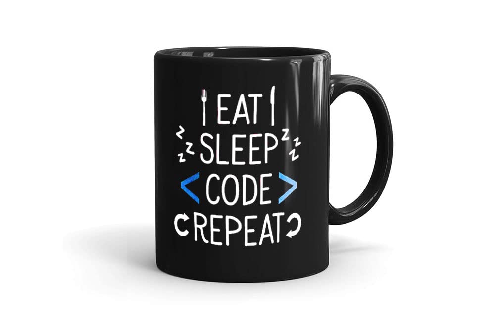 eat Sleep Code Repeat Theme Printed Ceramic Coffee Mug(325 ml)-Birthday Gift,Anniversery Gift,Gift for Family,Friends(Eat-Sleep-Code-BK)