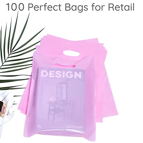 Image of 100 Pastel Pink Plastic Bags With Handles 9x12 Merchandise Bags