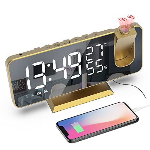 Mightree Projection Alarm Clock for Bedroom, Digital Alarm Clock with USB Charger, 7 . 4 Large LED