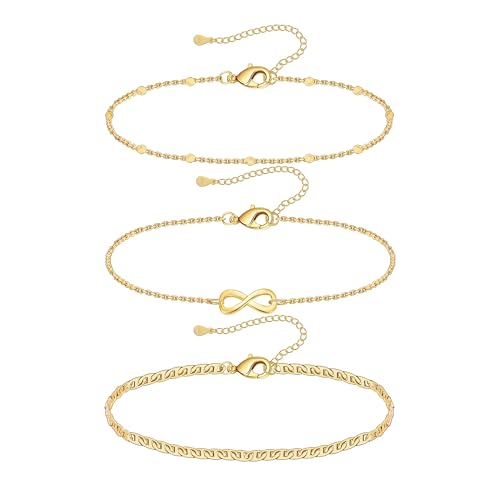 Image of Kenivira Sterling Silver Ankle Bracelets for Women,Gold Dainty Layered Waterproof Anklet for Women, Anklet Set Stackable Beach Gift Adjustable Size