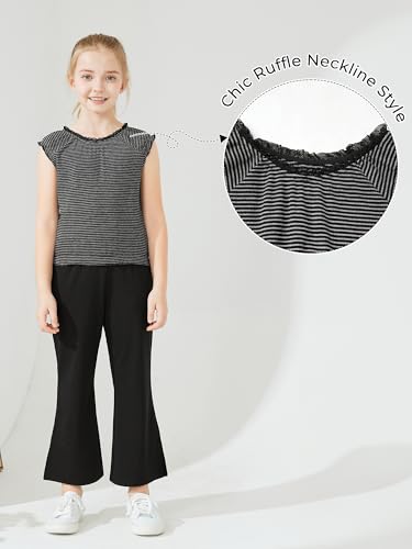 Image of Girls Clothes Summer 2 Piece Outfits Tie Knot Tops Bell Bottoms Cap Sleeve Kids 2025 Vacation Trendy