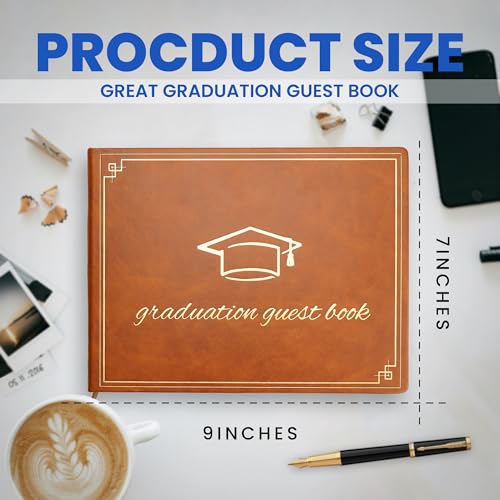Image of Graduation Guest Book 2026 - Memory Scrapbook for College Gifts Graduation, Guest Book for Graduation Party Sign-In with Custom Message 120 Pages, 7x9 Inch Elegant Graduation Yearbook (Brown)