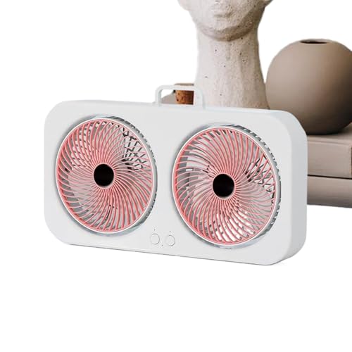 Ruwshuuk Ventiladores De Sobremesa Pequeños y Silenciosos - Enfriador De Aire Doble Cabezal | Funcionamiento Silencioso, Recargable USB Y Colgable Para Dormitorio, Gimnasio, Habitación Infantil Y