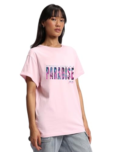 Image of Bewakoof Women's Graphic Printed Boyfriend T-Shirt 609631 Pink 2XL