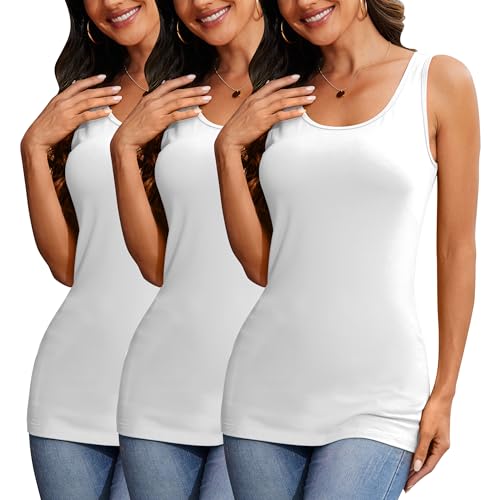 Image of H HIAMIGOS Womens 3 Packs Long Tank Tops Stretchy Cotton Sleeveless Camisole Undershirts Layering Workout Yoga Camis
