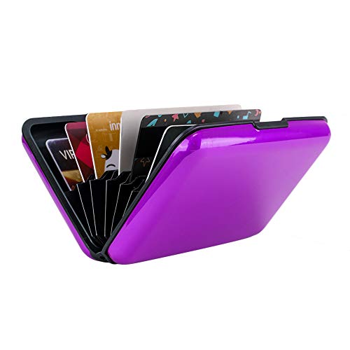 Image of Elfish Mini RFID Aluminum Wallet Credit Cards Holder Business Card Case Metal ID Case for Men Women (Purple)