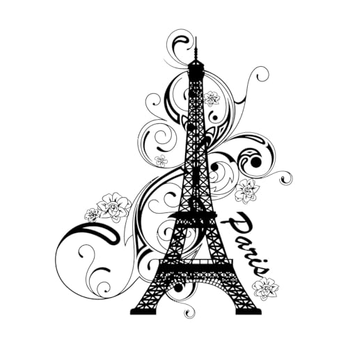 Stickers muraux décoratifs en vinyle Vacances romantiques à Paris et à la Tour Eiffel 34x41.5cm Auto-adhésif Noir