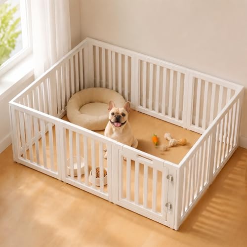 Image of EVERFRONT Dog Playpen with Door - Dog Pen Indoor - Easy Assemble Dog Play Pen - Puppy Playpen, Cat Playpen, Small Animal Playpen, Dog Play Pen Indoors (White, 24 inch, 10 Panels)