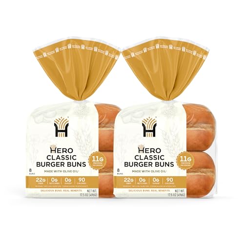 Hero Classic Hamburger Buns - Burger Buns | Net Low Carb Buns | High Fiber, 0g Net Carbs, 0g Sugar &...