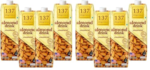 Image of 137 Degrees Almond Drink Unsweetened | Lactose Free | Gluten Free | No Preservatives | Zero Cholesterol | Dairy Free| Source of Calcium & Vitamins - PACK OF 8 (1L Each)