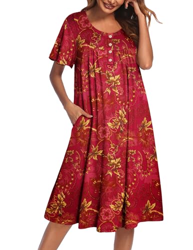 Image of Ekouaer House Dress for Women with Pockets Short Sleeve Moo Moos Plus Size Nightgowns Floral Print Mumu Dresses
