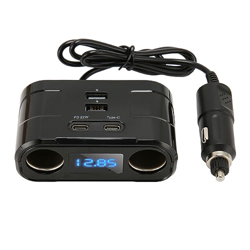 Fockety Adaptateur Allume-Cigarette, 12V-24V Adaptateur répartiteur Allume-Cigarette Voiture avec 2 Prises Allume-Cigarette, 2 Ports de Type C, 2 Ports USB, pour téléphones tablettes