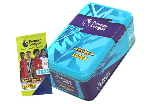 Adrenalyn XL Fußballkarten Dose - Panini Premier League Fußball 2022/2023 Offizielle Trading Mega Dose mit 1 Gratis Starter Pack Karte - Panini Premier League 2023 Fußball Geschenke für Jungen (Blau) Cover