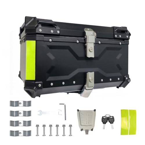Qawner Bauletto per moto da 1 a 2 caschi – Top case 55, 65 l, in alluminio, impermeabile, per moto, motorino e quad (nero, 65 L)