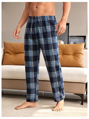 WDIRARA Men's Elastic Waist Flannel Pajama Pants Plaid Sleep Bottoms Lounge4