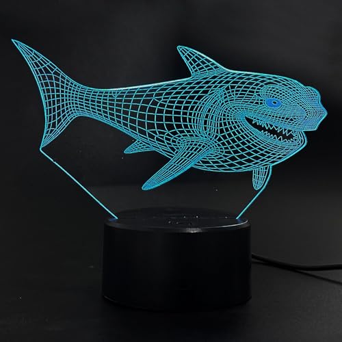 Lámpara de mesa 3D ilusión óptica tiburón 7 colores miniatura 4