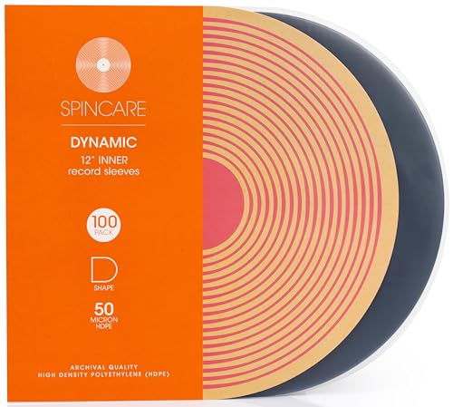 SPINCARE 100x Pochettes Intérieures Disque Vinyle 33 Tours 12' LP | Dynamic Anti-Statiques Pochette De Protection en Plastique | Qualité Supérieure 50 Micron HDPE | 307mm x 307mm