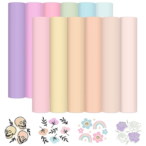 VINYL FROG Pastel Adhesive Vinyl Bundle - 12 Sheets 12"x12" Matte Boho Craft Vinyl 12 Assorted Colors Vinyl Packs for Most Kinds of Cutting Machines, Car Decal, Decor Sticker