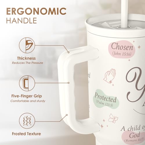 Image of SANDJEST Christian Gift for Women - Inspiration Insulated Stainless Steel Tumbler with Handle and Straw - Religious Gifts for Birthday Christmas, 40oz