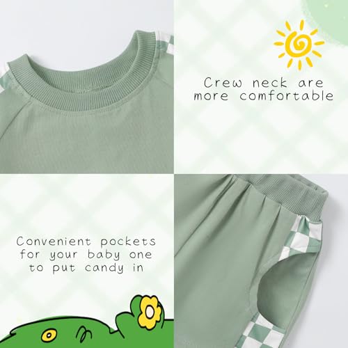 AMAWMW Infant Baby Girl Clothes 12 18 Months Short Sleeve T Shirt Top Casual Shorts Headband Set Summer Outfits Green — view 5