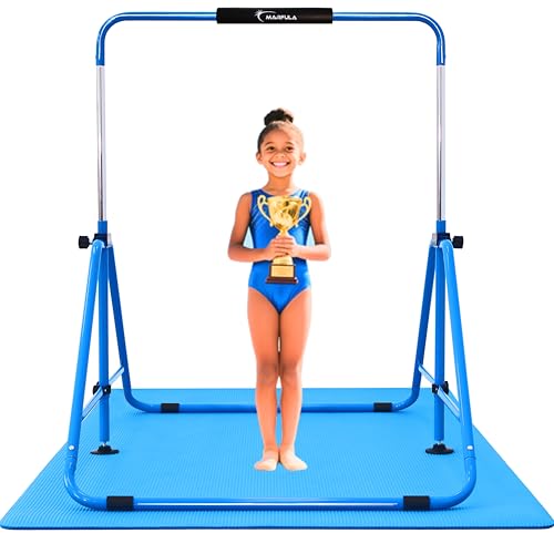 MARFULA Kip Bar Folding Gymnastic Bar with 5 FT Base Length 9 Height Levels Gymnastic Training Bar for Girls and Boys Between 3-9 Years Old at Home and Club Use