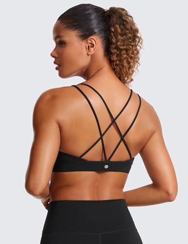 Image of CRZ YOGA Butterluxe V Neck Strappy Sports Bras | Light Support, Removable Pads, Yoga, Extremely Soft, Criss Cross Back, Spaghetti Straps, for Women