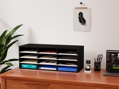 Corbeilles à courrier bois EasyPAG A4 noir avec 12 compartiments de rangement