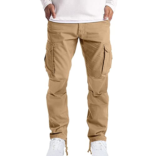 XUNRYAN Cargo Pants Mens Loose Fit Sweatpants Lightweight Joggers Workout Athletic Running Pants Long Trousers Activewear Khaki