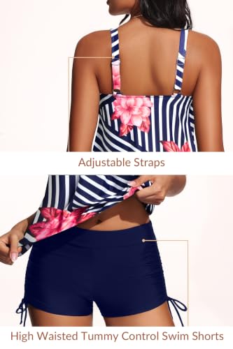 Image of Yonique Blouson Tankini Swimsuits for Women 2 Piece Bathing Suits Tops with Boyshorts Modest Loose Fit Swimwear