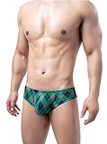 Faringoto Men's Plaid Printed Ice Thread Underpants Breathable Men's Breathable G-string Pants Green