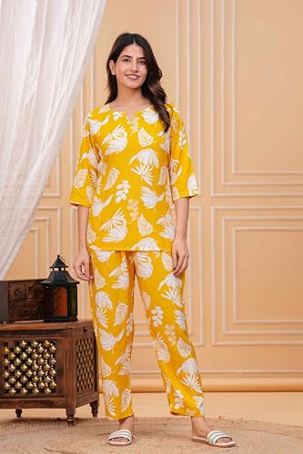 Image of Women's Printed Night Suit of Kurti & Pajama Set Women Night Wear Set