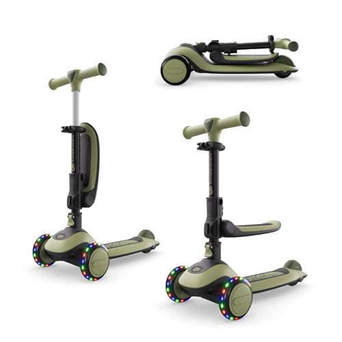 Kinderkraft Halley 2, Correpasillos Desde 12 Meses y Patinete Desde 24 Meses, 2 en 1, para Niños, Ajustable, Triciclo, Bici sin Pedales, 3 Ruedas, LED, Multifuncional, hasta 50 kg, Verde