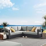 Modway Tahoe Aluminum 3-Piece Outdoor Patio Furniture Gray, Modular Sectional...